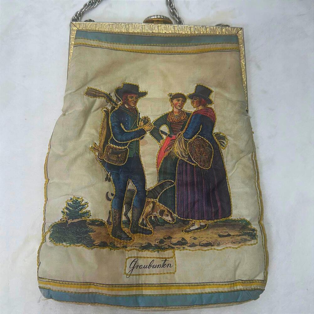 Vintage Silk Purse Delill Quilted Historic Costume Handbag 10"x7 MCM